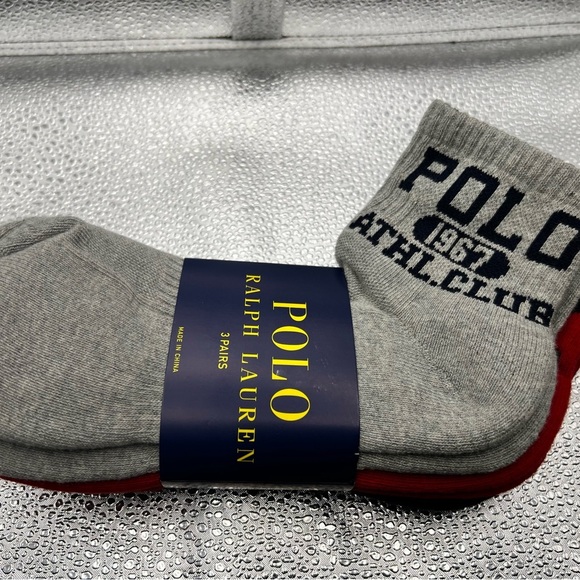 Polo by Ralph Lauren Athletic Club Gray and Red Socks - Picture 1 of 2